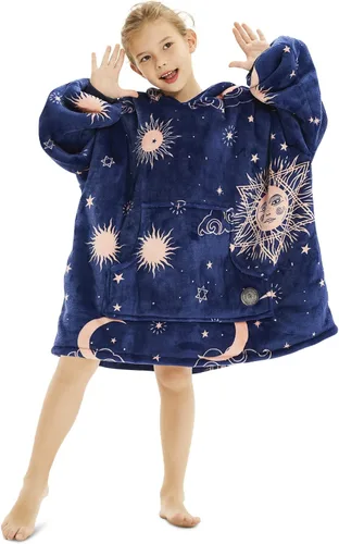 Miniatura 33 de Three Poodle - Manta con capucha portátil para niños, sudadera de sherpa de gran tamaño con capucha gigante, manta con capucha cálida y acogedora