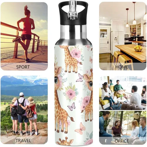 Miniatura 5 de BPA-Free Sports Water Bottle 20 Oz, Insulated Water Bottle for Gym Outdoor Travel School, Cute Cartoon Giraffes Eyes
