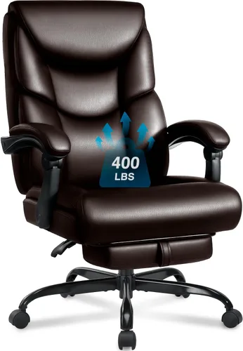 Miniatura 12 de WAILOR Silla de Oficina de 400 libras con Reposapiés, Silla de Oficina Reclinable Grande y Alta con Soporte Lumbar y Cojín de Resorte, Silla de Negro