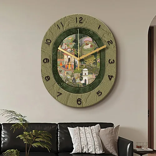 Miniatura 3 de Reloj de pared retro para sala de estar, reloj de pared decorativo sin tictac, silencioso, reloj de pared con pintura artística para dormitorio