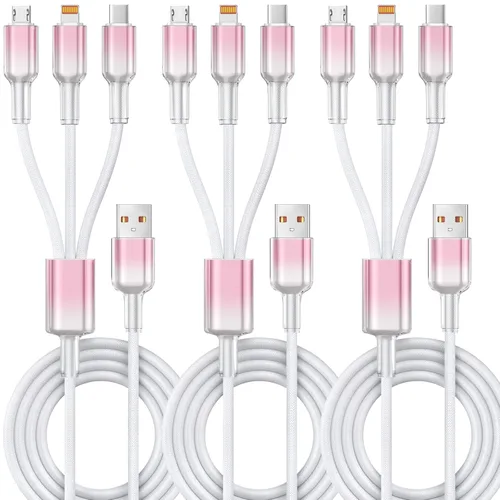 Miniatura 27 de Cable de carga múltiple (paquete de 2 cables de 4 pies) 3 en 1 para múltiples dispositivos, cable de carga universal trenzado de nailon para Negro