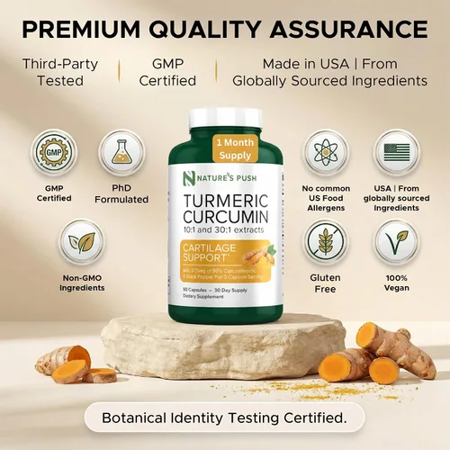 Miniatura 5 de Nature's Push Curcumina de cúrcuma súper potente 30:1 Extracto 30:1 375 mg 90% curcuminoides, 1,350 mg de raíz de cúrcuma 10:1 más pimienta negra