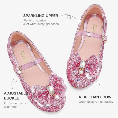 Miniatura 5 de Furdeour Zapatos de vestir para niñas, zapatos de ballet de princesa con purpurina para boda, fiesta, boda, fiesta, dama de honor, zapatos planos