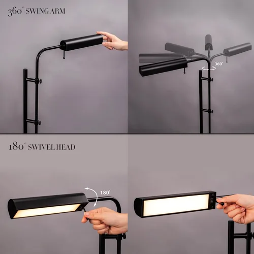 Miniatura 4 de O'Bright Cedric - Lámpara de pie ajustable para farmacia, diseño industrial para lectura, manualidades, trabajo, LED de 10 W, altura de 45 a 61 Negro