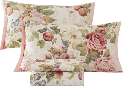 Miniatura 14 de ABREEZE Juego de sábanas de algodón egipcio tamaño individual (1000 hilos) floral y fundas de almohada (4 piezas), sábanas de algodón egipcio