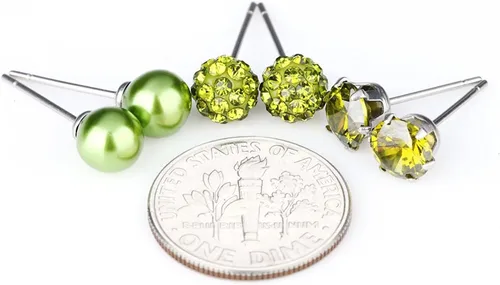 Miniatura 45 de JewelrieShop - Juego de aretes de tuerca de acero inoxidable con circonitas cúbicas y perlas de imitación, 3 pares de 0.236 in
