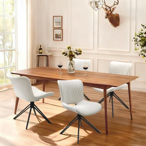 Miniatura 10 de Juego de 4 sillas de comedor, 360° giratorias, tapizadas, modernas de mediados de siglo, para cocina y comedor, sin brazos, de piel sintética, Gris