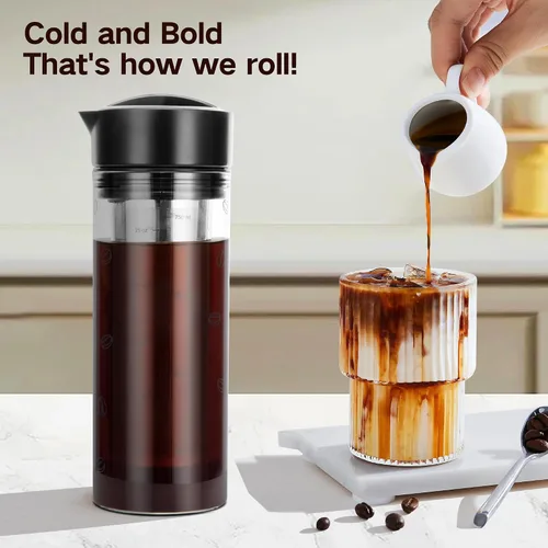 Miniatura 3 de YMMIND Cafetera de café frío de 25 onzas con capacidad para 4 tazas, cafetera helada, jarra de vidrio de borosilicato resistente al calor frío