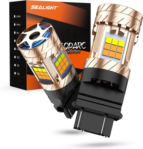 SEALIGHT 3157 Switchback LED Bulb, Latest CANBUS 3156 LED Light With Turbo Fan, 3057 3457 4157 Amber/White Dual Color Anti Hyper Flash Turn Signal
