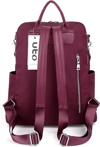 Miniatura 8 de UTO Mochila para mujer, bolsa de hombro de piel lavada sintética para mujer, 380 Rojo, L