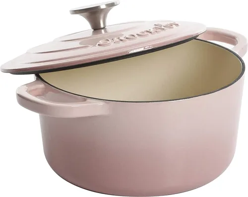 Miniatura 3 de Crock Pot Artisan - Horno holandés redondo de hierro fundido esmaltado de 5 cuartos de galón, color rosa rubor