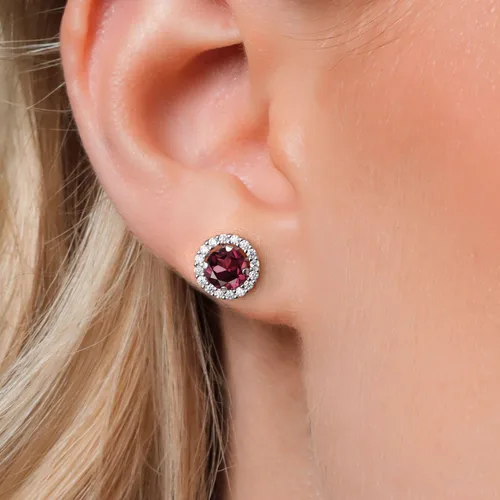 Miniatura 45 de Gem Stone King Aretes redondos de plata de ley 925 de 0.236 in con piedra natal extraíble para mujer