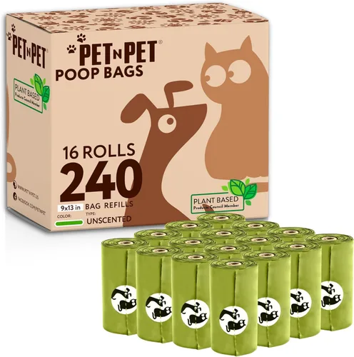 Pet N Pet Bolsas de excremento para perros, 240 rollos de bolsas de excremento de perro a base de plantas, bolsa gruesa para perros, 100% a prueba