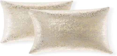 Miniatura 40 de Xinrjojo Juego de 2 almohadas brillantes en negro y dorado, almohadas suaves y brillantes decorativas, juego de fundas de almohada cuadradas negras