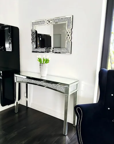 Miniatura 2 de Espejo de diamante triturado plateado: decoración rectangular de pared 35.4 x 23.6 pulgadas Espejo decorativo de lujo con espejo de cristal