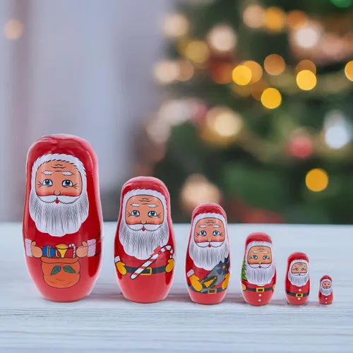 Miniatura 2 de BestPysanky Juego de 6 muñecas anidables de madera de Papá Noel de 5.5 pulgadas