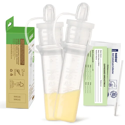 haakaa Kit colector de calostro jeringas de calostro para leche materna para recolectar, alimentar y almacenar, listas para usar (0.1 onzas/0.1 fl