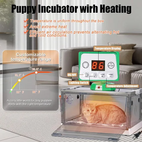 Miniatura 2 de Incubadora para cachorros,Incubadora de cachorros con calefacción y oxigenador,Buena retención de calor y ventilación y control de temperatura