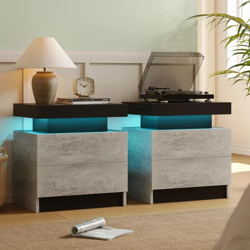 Miniatura 13 de Juego de 2 mesitas de noche con 2 cajones de madera, moderna mesita de noche LED para dormitorio LED Night Stand set 2,Night Stands set of 2 for