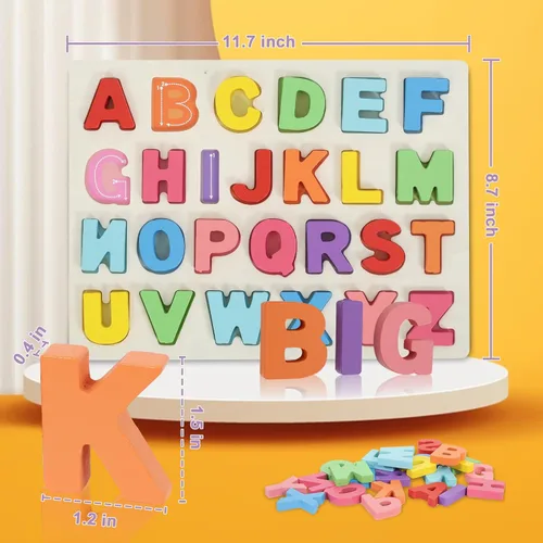 Miniatura 2 de Kairsya Rompecabezas del alfabeto de madera para niños pequeños rompecabezas de aprendizaje del alfabeto, juguetes con letras de madera, juguetes