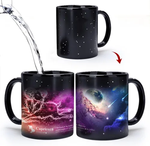 Miniatura 7 de Taza de Constelación de Acuario que Cambia con el Calor de 11 oz, Taza de Café de Horóscopo de Acuario, Taza de Cerámica que Cambia de Color, Regalo