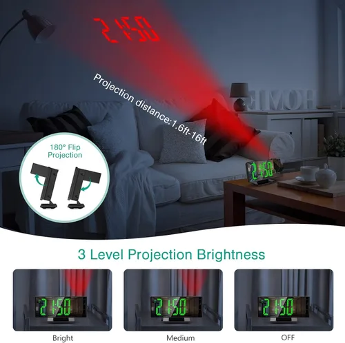 Miniatura 3 de ORIA Reloj despertador de proyección, reloj despertador electrónico LED, reloj despertador de escritorio con espejo de 7.8 pulgadas con temperatura