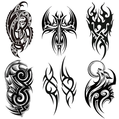 6 hojas impermeables brazo cuerpo arte temporal tatuaje pegatinas hombres negro lobo cruz tribal tótem cuerpo arte TBS-12