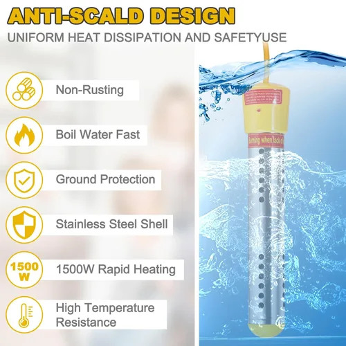 Miniatura 6 de Calentador de agua de inmersión, calentador de agua portátil con apagado automático temporizado, calentador de agua sumergible eléctrico portátil