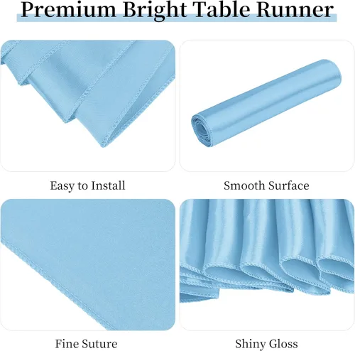 Miniatura 3 de Paquete de 24 caminos de mesa azul bebé, camino de mesa de satén liso de 12 x 72 pulgadas, caminos de mesa de alta calidad para bodas, fiestas