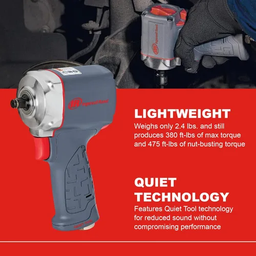 Miniatura 3 de Ingersoll Rand 15QMAX Llave de impacto de aire de 3/8 pulgadas, silenciosa, ultra compacta, torque de extracción de tuercas de 475 pies-libras