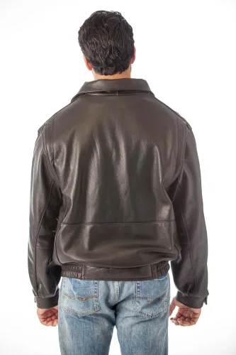 Miniatura 6 de REED Chaqueta de cuero All American Bomber para hombre, fabricada en EE. UU