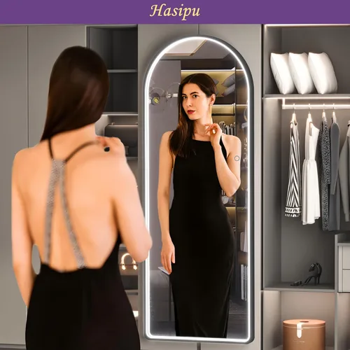 Miniatura 4 de Hasipu Espejo LED de Cuerpo Completo de 56" x 16", Espejo de Arco de Cuerpo Completo con Luces, Vidrio de Cuerpo Completo de Piso con Soporte, Negro