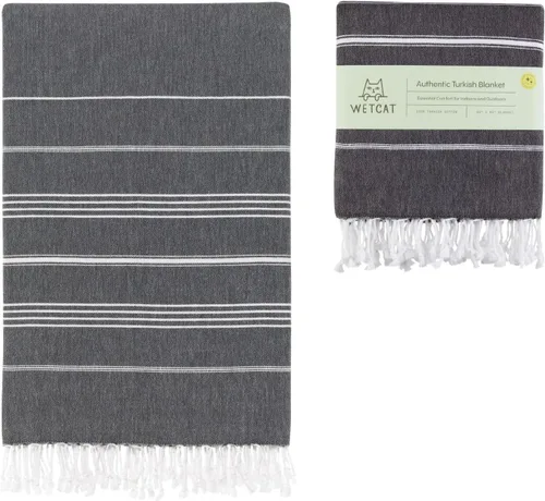 Miniatura 36 de WETCAT Toalla de playa original turca (39 x 71) – Peshtemal prelavado, 100% algodón, muy absorbente, de secado rápido y ultra suave, seguro