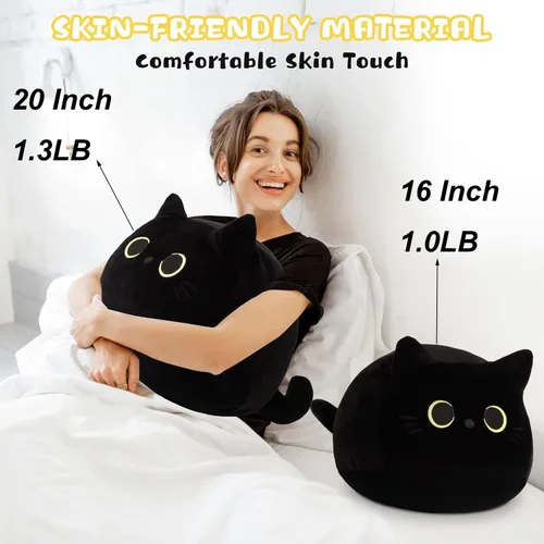 Miniatura 5 de Almohada de peluche de gato negro de 16 pulgadas, peluche de gato negro grueso, regalo de peluche suave para niños, niñas y adultos, regalo
