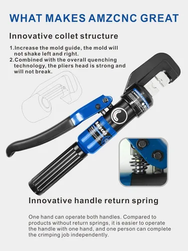 Miniatura 6 de AMZCNC Herramienta de Prensado Hidráulico y Cortador de Cable Herramienta de Prensado de Terminal de Cable Hidráulico 10 TON USA 12 AWG a 00 (2/0)