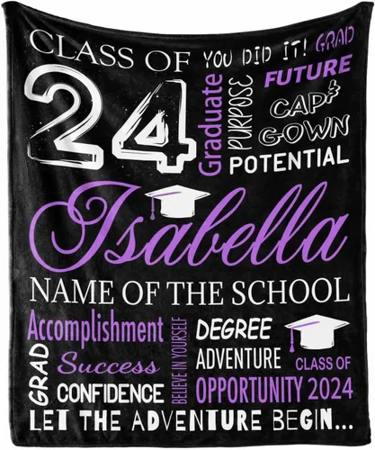 Miniatura 24 de Manta personalizada de graduación 2025 para regalo de graduación de graduado, nombre personalizado de graduado y manta escolar, manta suave y ligera
