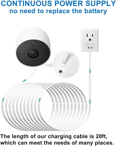 Miniatura 6 de DIANMU Cable de alimentación y adaptador de 20 pies para Google Nest Cam para exteriores o interiores (batería), cable de carga resistente a