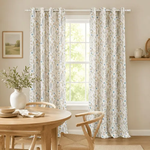 Miniatura 2 de VOGOL Cortina de ventana estilo campestre, cortinas estampadas con patrón de pájaros y hojas para dormitorio, paneles decorativos con ojales