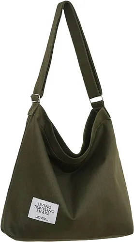 Miniatura 61 de Covelin - Bolsa de hombro informal de lona para mujer, estilo bohemio y retro, bolsa de mano, bolso cruzado, tamaño grande