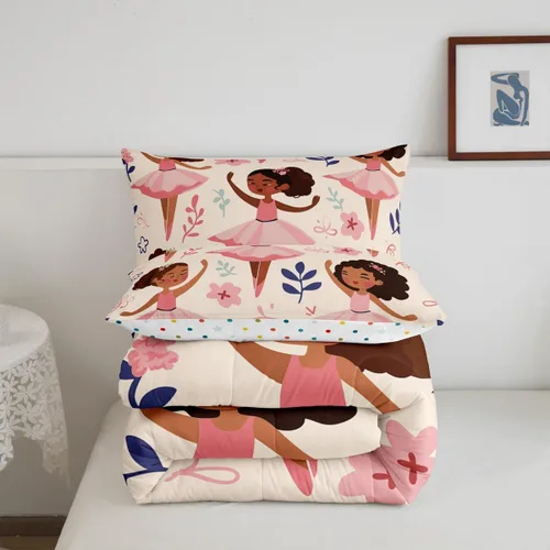 Miniatura 159 de Erosebridal Juego de ropa de cama de princesa de ballet, tamaño Queen, juego de edredón de 3 piezas para niñas bailarinas de ballet, lindo juego