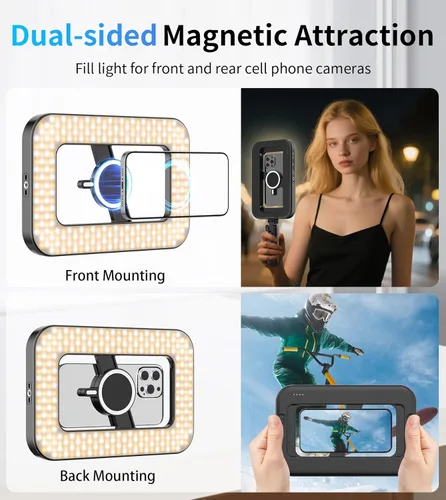 Miniatura 3 de Anillo de luz selfie magnético de 6000mAh RGB para iPhone, luz de teléfono recargable de 448 LED con soporte de trípode mini, estabilizador de mano