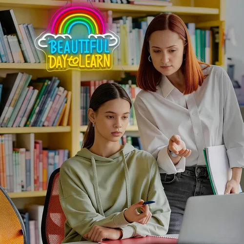 Miniatura 8 de Letrero de neón de lectura con brillo ajustable para lectura en el aula, letrero de pared y luz LED de neón para estudiantes, rincón de lectura