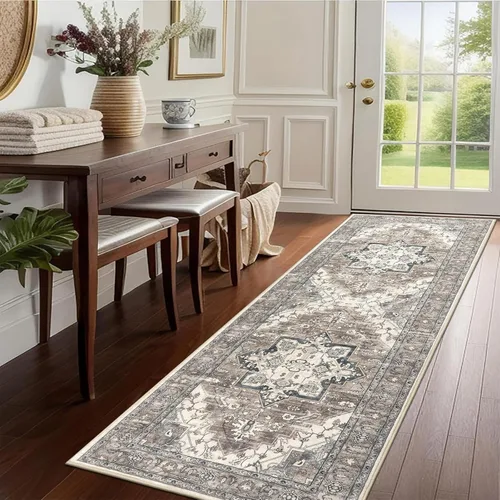 Miniatura 29 de Pauwer Alfombra vintage de flores 2 x 3 pulgadas, estilo envejecido, antideslizante, de pelo bajo, tapete para entrada, interior, pequeña, retro