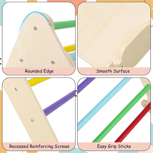 Miniatura 8 de Olakids Triángulo Pikler Set 7 en 1 Juguetes de Escalada para Niños Pequeños de 1-3 Años Interior Plegable Madera Montessori Gimnasio de la Selva