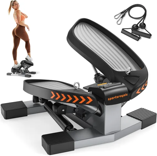 SPORTSROYALS Escalera de escalera, giro/mini escalón para ejercicio en casa, máquina de pasos con bandas de resistencia para entrenamiento de cuerpo