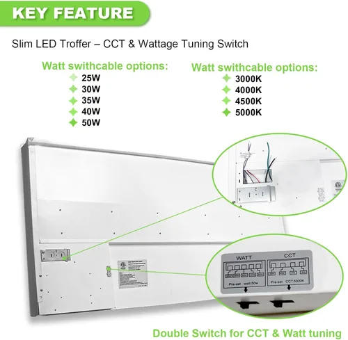 Miniatura 3 de Cortelco Luz LED Troffer de 2 x 4 - 25 W/30 W/35 W/40 W/50 W, hasta 7500 lúmenes, 4 CCT seleccionables 3000 K/3500 K/4000 K/5000 K, panel de techo