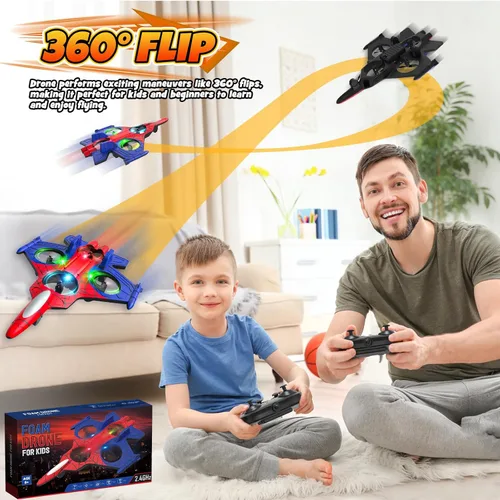 Miniatura 5 de Aviones de control remoto de espuma para niños de 8 9 10 11 12 años +, mini dron araña para niños, avión RC Fighter Jet Jet con luz, 360° Flip
