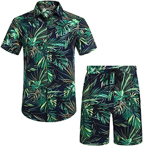 Miniatura 2 de AOTORR Conjunto hawaiano de 2 piezas para hombre, trajes de chándal florales, camisas casuales de manga corta y pantalones cortos, trajes