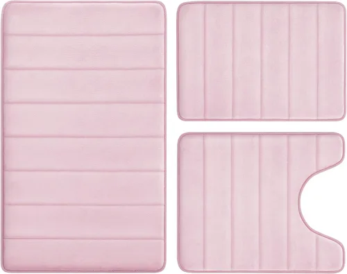 Miniatura 19 de BYSURE Juego de 3 tapetes de baño de espuma viscoelástica color gris, antideslizantes, extra suaves, absorbentes, lavables a máquina y secos