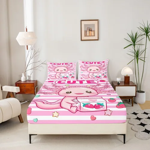 Miniatura 4 de Lindo Axolotl - Sábana bajera ajustable para niños, tamaño individual, juego de ropa de cama de animales marinos de dibujos animados, decoración